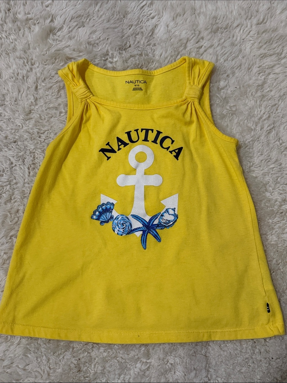 EC - Nautica Girls' Bright Yellow Anchor Tank with Blue Shell Accents